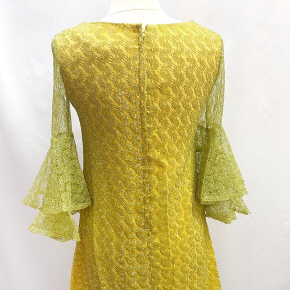 Vintage metallic chartreuse bell sleeve dress - fits like a Medium - Picture 6 of 6
